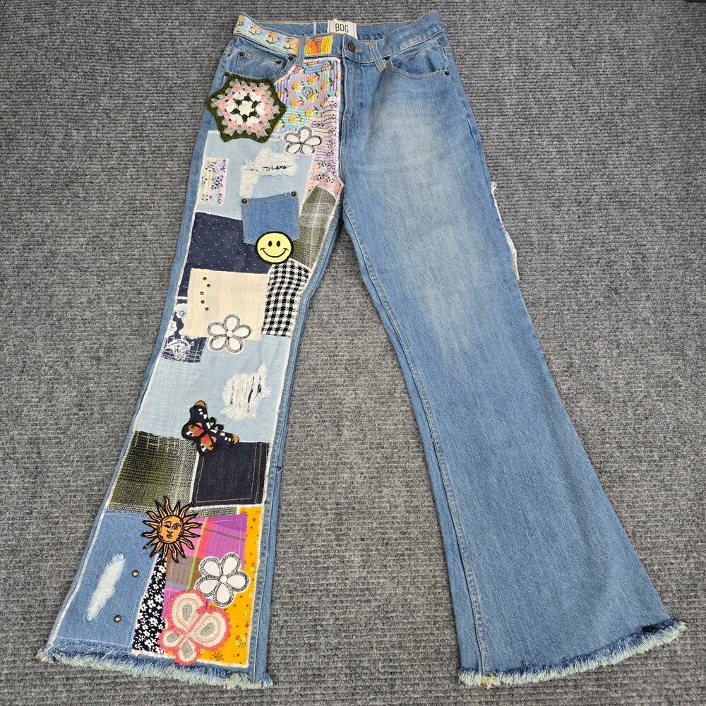 BDG Urban Outfitters Patchwork Flare Jeans Womens 28 Boho Embroidered Crochet